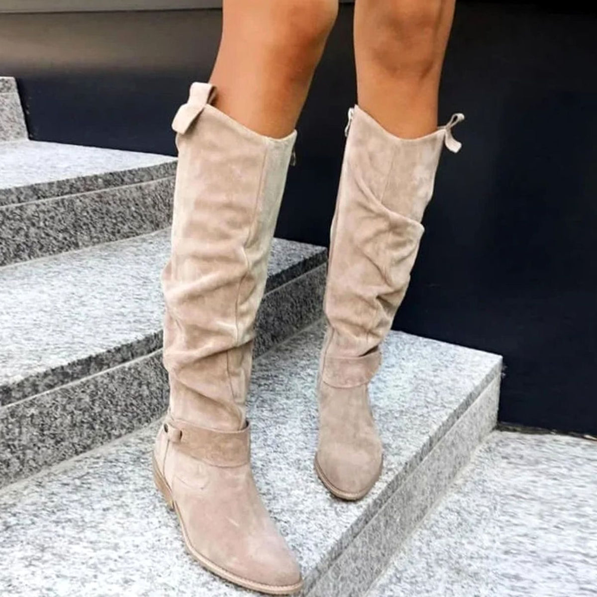 Botas altas de ante para mujer cómodas con tacón de bloque bajo