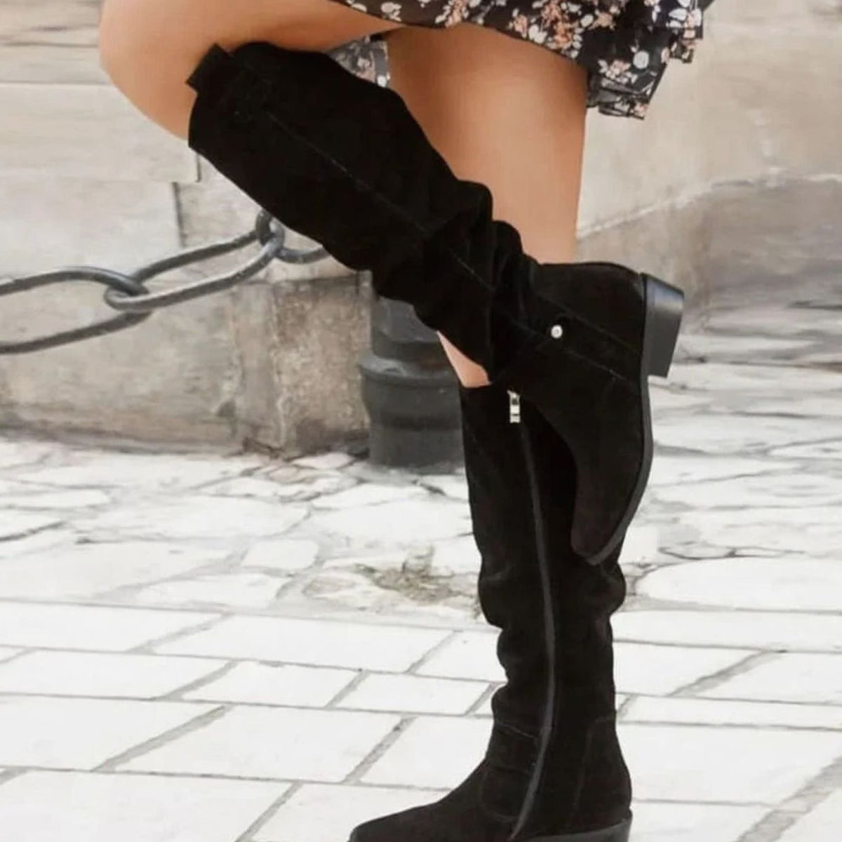 Botas altas de ante para mujer cómodas con tacón de bloque bajo