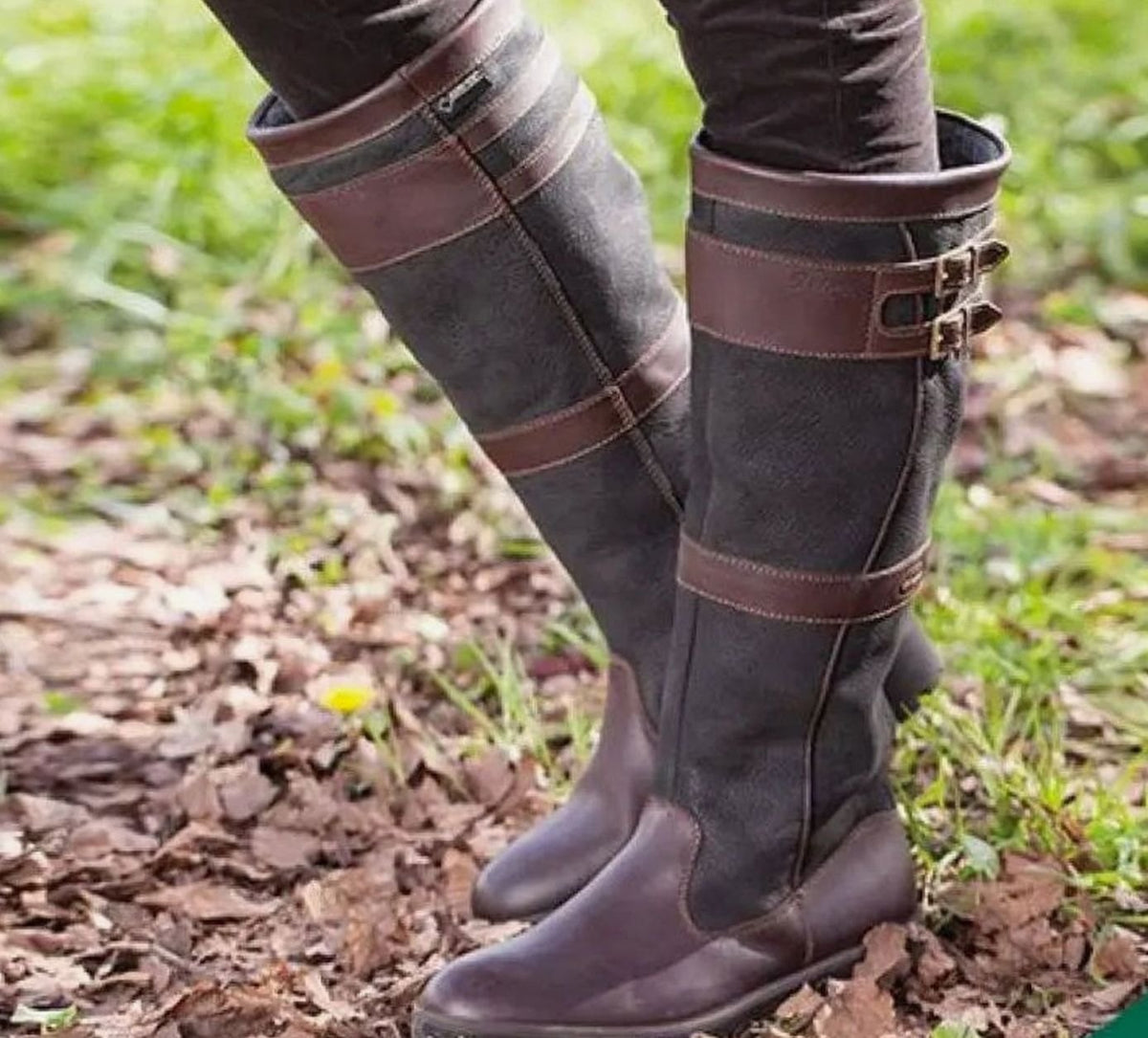Botas altas impermeables con doble hebilla para mujer
