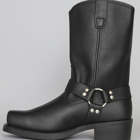 Botas camperas de piel para mujer estilo wéstern con arnés y puntera cuadrada
