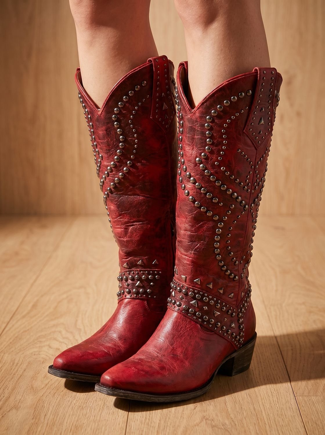 Botas camperas ortopédicas de caña alta con tachuelas y punta fina para mujer