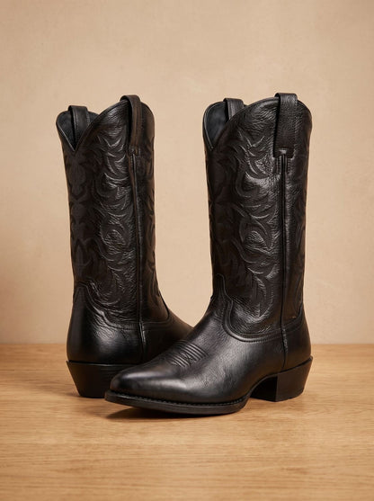 Botas cowboy de media caña bordadas con tacón de bloque para mujer