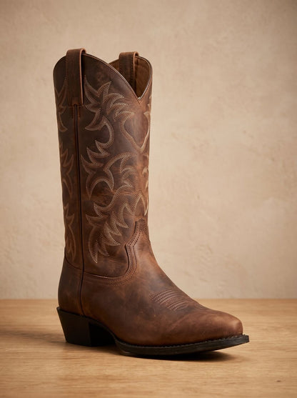 Botas cowboy de media caña bordadas con tacón de bloque para mujer