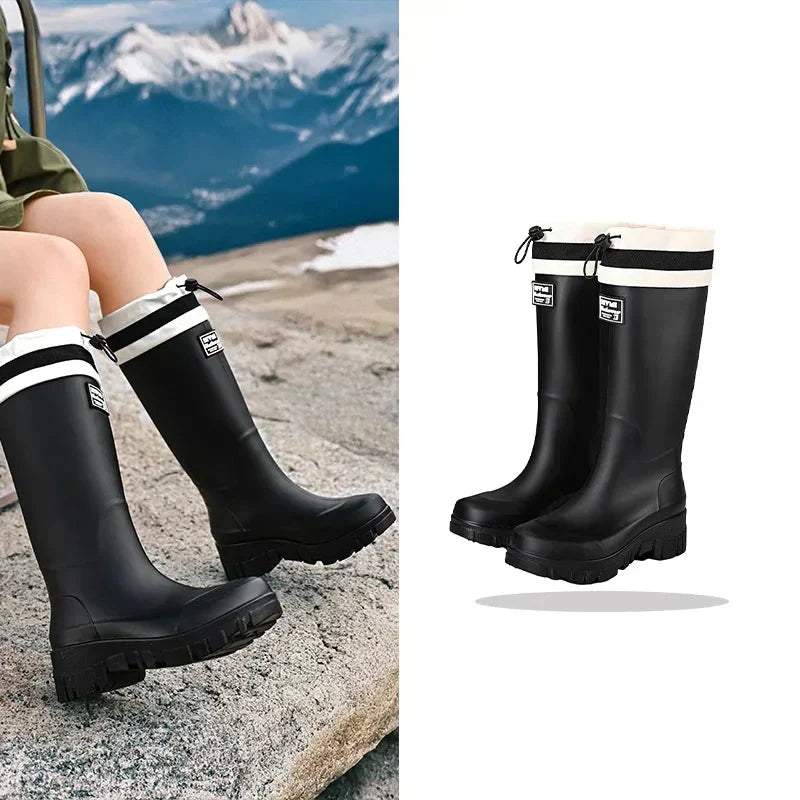 Botas de agua para mujer de estilo retro impermeables con suela antideslizante