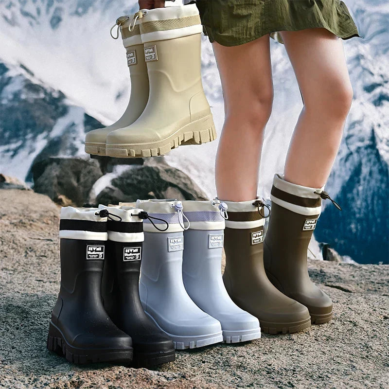 Botas de agua para mujer de estilo retro impermeables con suela antideslizante
