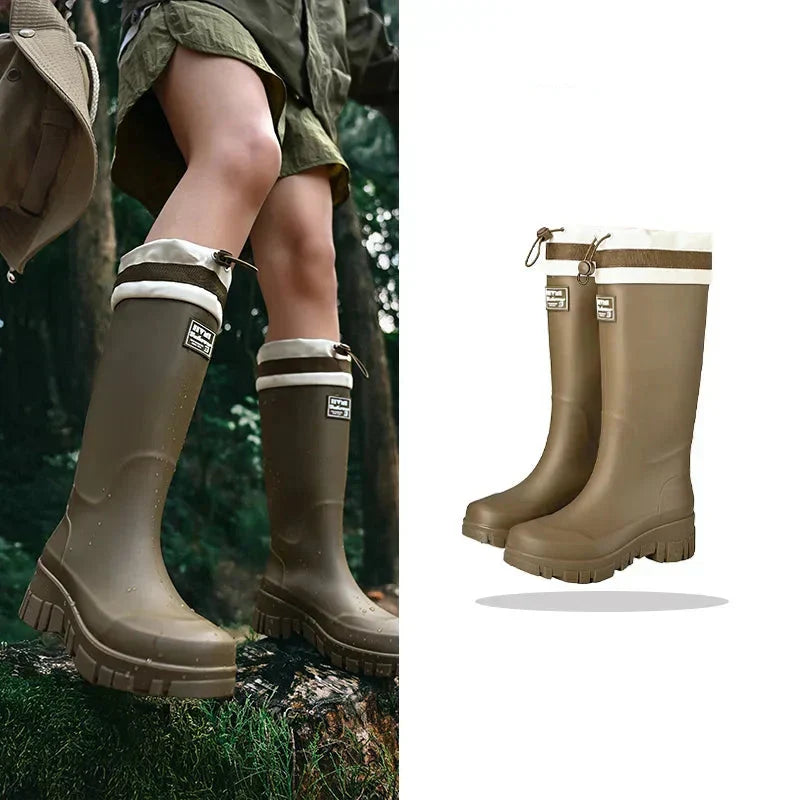 Botas de agua para mujer de estilo retro impermeables con suela antideslizante