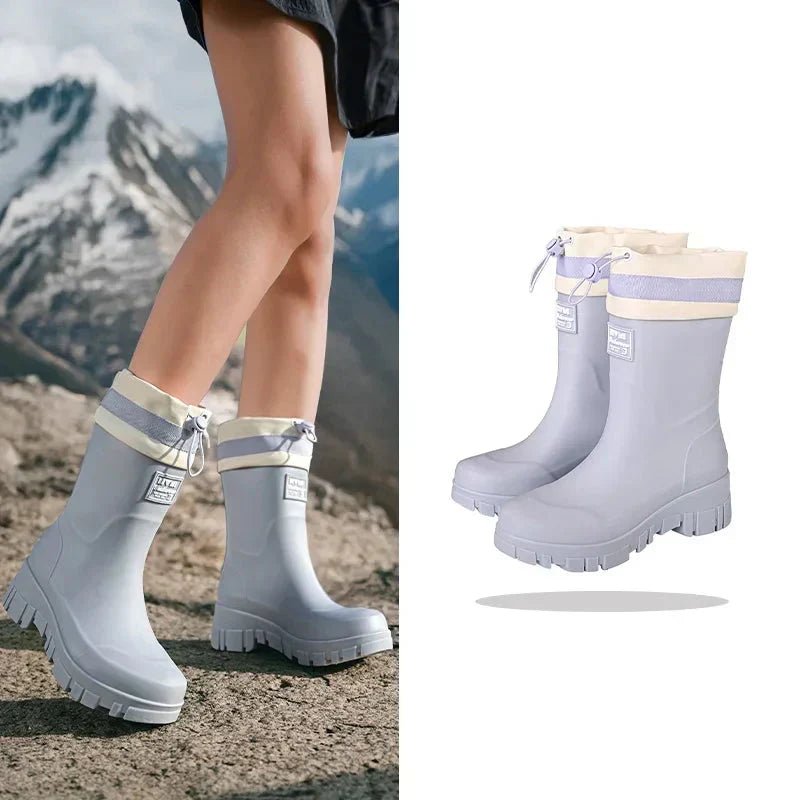Botas de agua para mujer de estilo retro impermeables con suela antideslizante