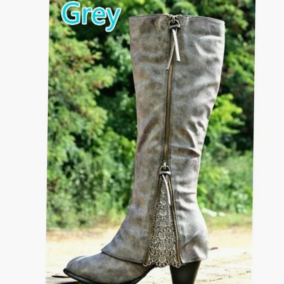 Botas de caña alta con tacón de bloque y detalle de encaje para mujer