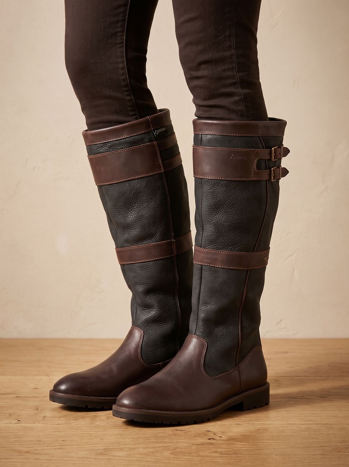 Botas de caña alta impermeables sin cierre con doble hebilla para mujer