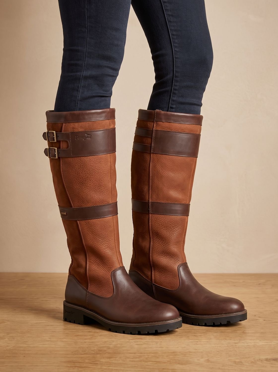 Botas de caña alta impermeables sin cierre con doble hebilla para mujer