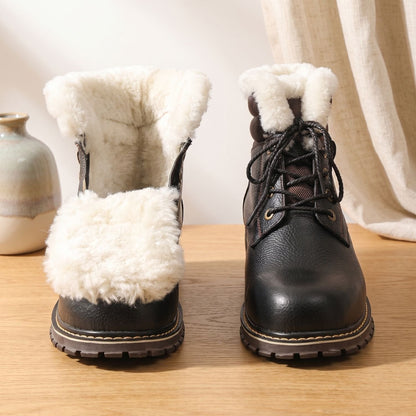 Botas de invierno para hombre de piel auténtica con forro de lana y cordones