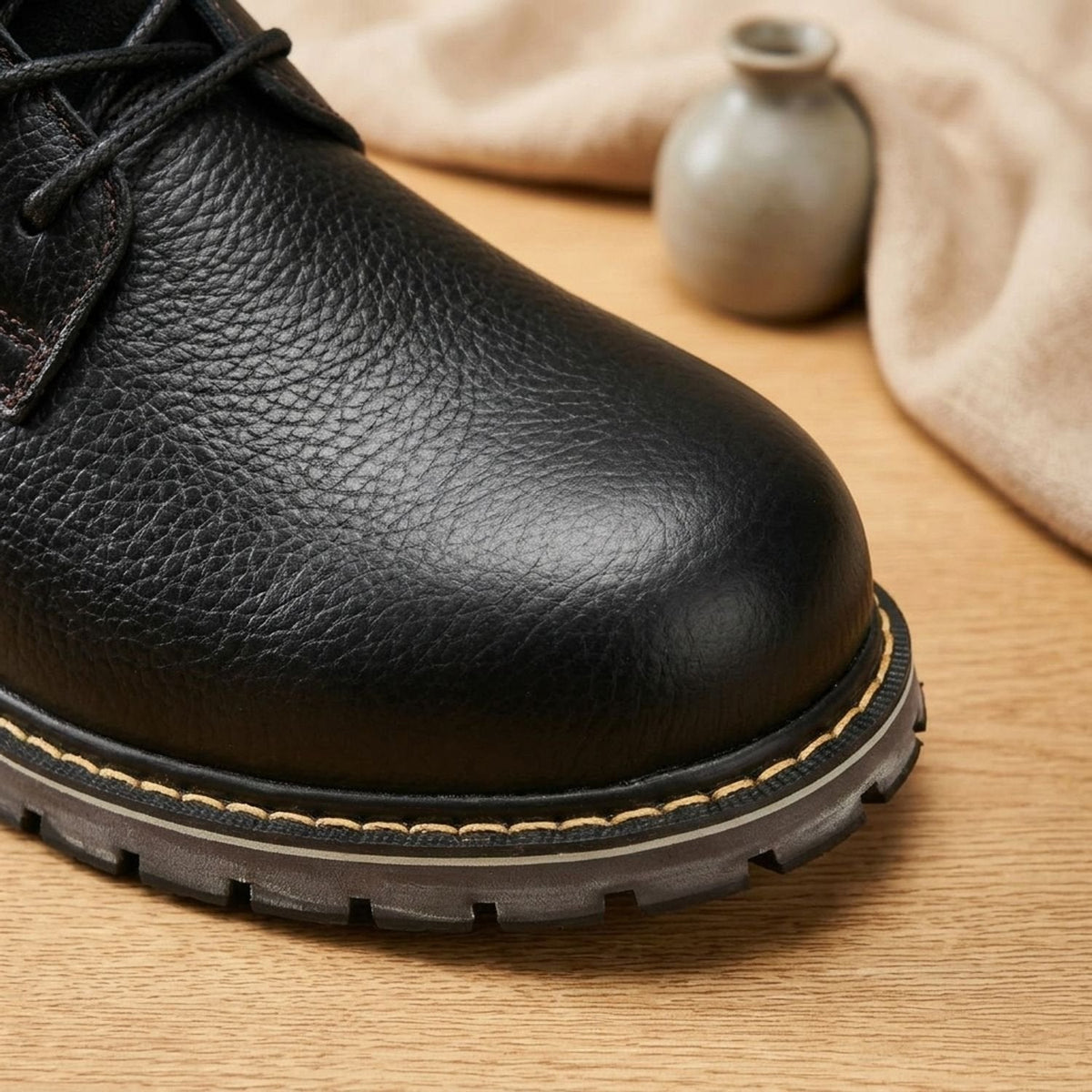 Botas de invierno para hombre de piel auténtica con forro de lana y cordones