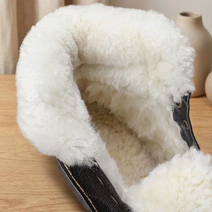 Botas de invierno para hombre de piel auténtica con forro de lana y cordones