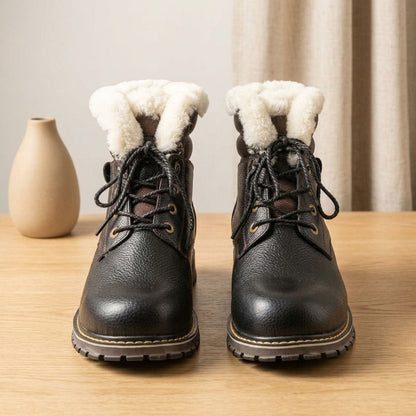 Botas de invierno para hombre de piel auténtica con forro de lana y cordones