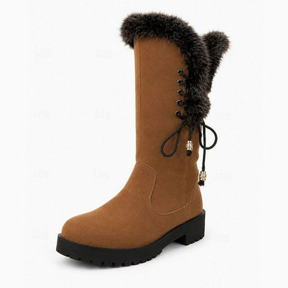 Botas de nieve de caña alta para mujer con ribete de pelo y tacón ancho bajo