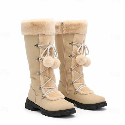 Botas de nieve de media caña con cordones y ribete de pelo para mujer