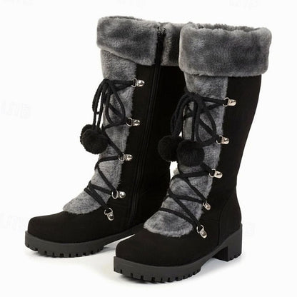 Botas de nieve de media caña con cordones y ribete de pelo para mujer