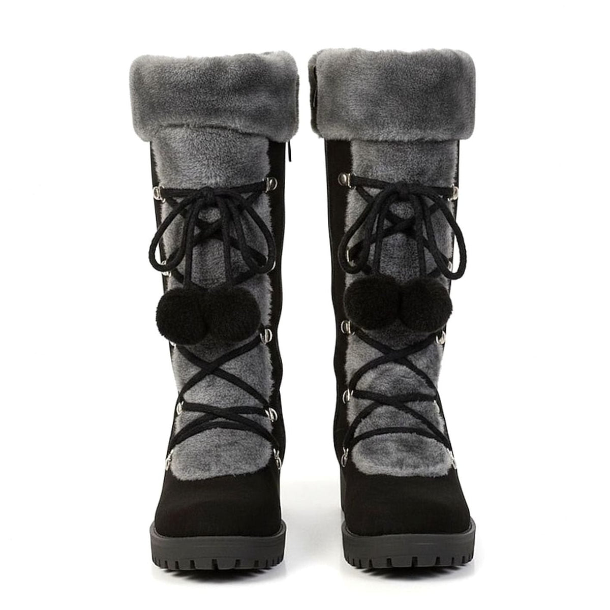 Botas de nieve de media caña con cordones y ribete de pelo para mujer