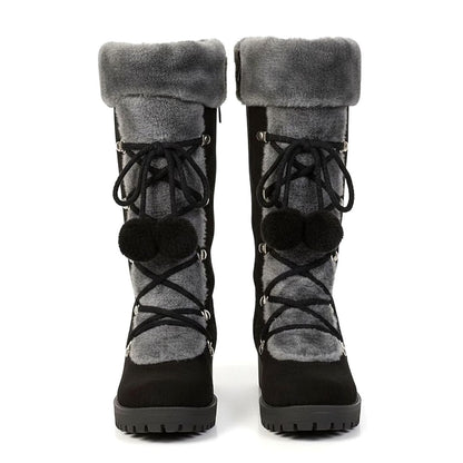 Botas de nieve de media caña con cordones y ribete de pelo para mujer