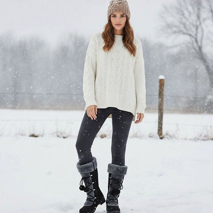 Botas de nieve de media caña con cordones y ribete de pelo para mujer