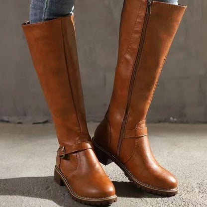 Botas ortopédicas de piel hasta la rodilla para mujer con correa con hebilla