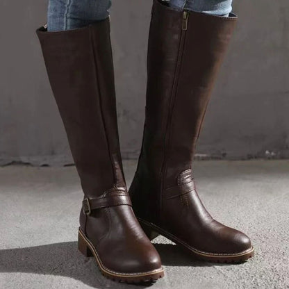 Botas ortopédicas de piel hasta la rodilla para mujer con correa con hebilla