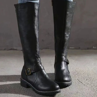 Botas ortopédicas de piel hasta la rodilla para mujer con correa con hebilla