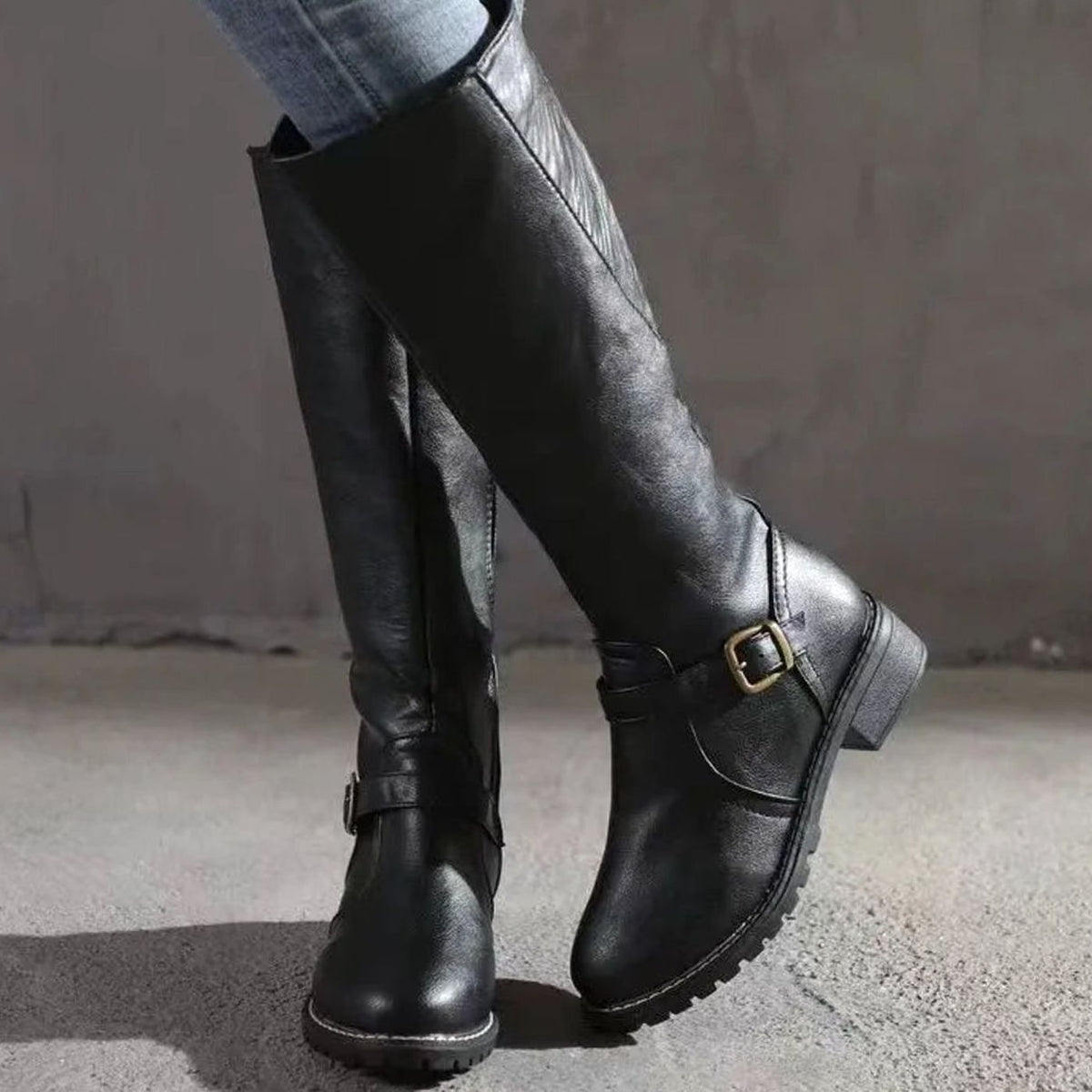 Botas ortopédicas de piel hasta la rodilla para mujer con correa con hebilla