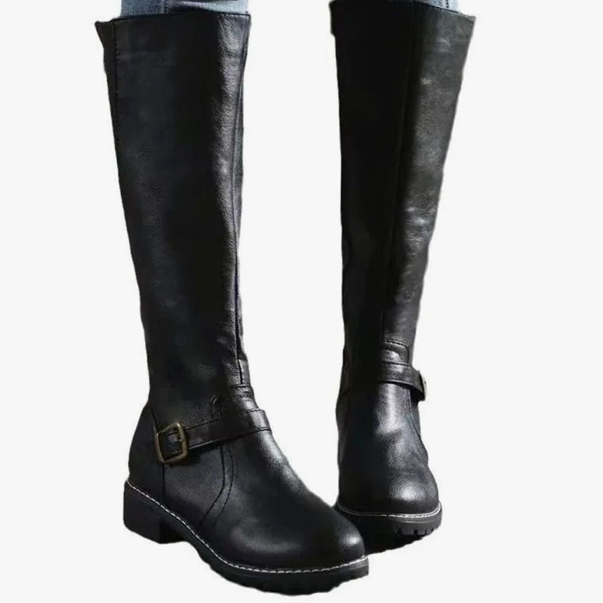 Botas ortopédicas de piel hasta la rodilla para mujer con correa con hebilla