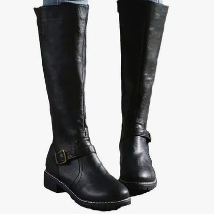 Botas ortopédicas de piel hasta la rodilla para mujer con correa con hebilla