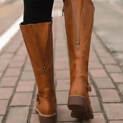 Botas ortopédicas de piel hasta la rodilla para mujer con correa con hebilla