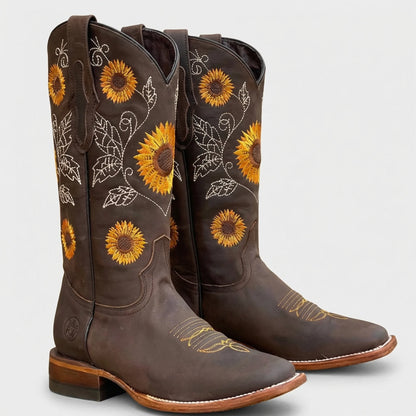 Botas vaqueras de estilo western con bordado de girasoles