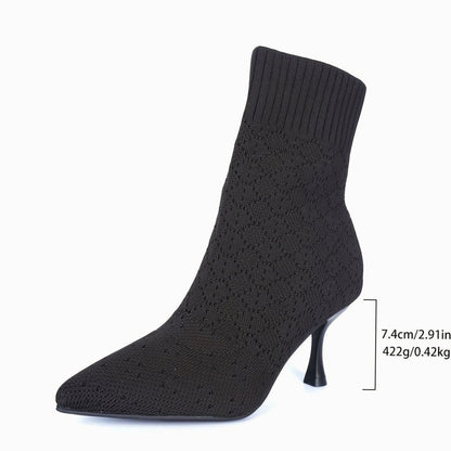 Botines calcetín de punto con punta fina y tacón de aguja para mujer