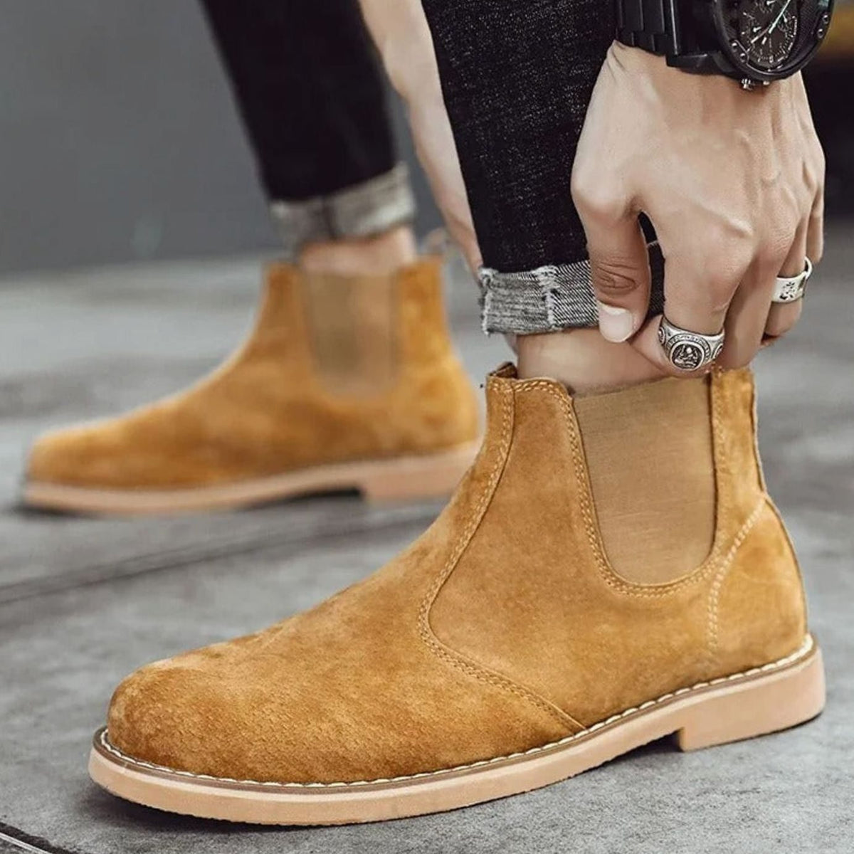 Botines Chelsea de piel sin cordones para hombre con suela de goma