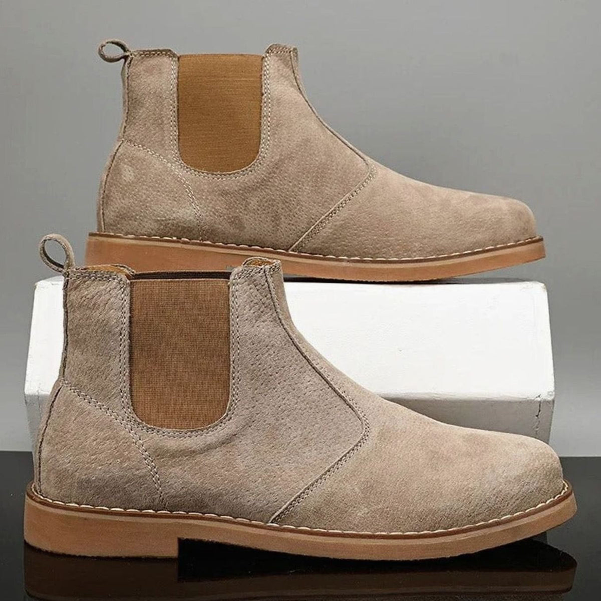 Botines Chelsea de piel sin cordones para hombre con suela de goma