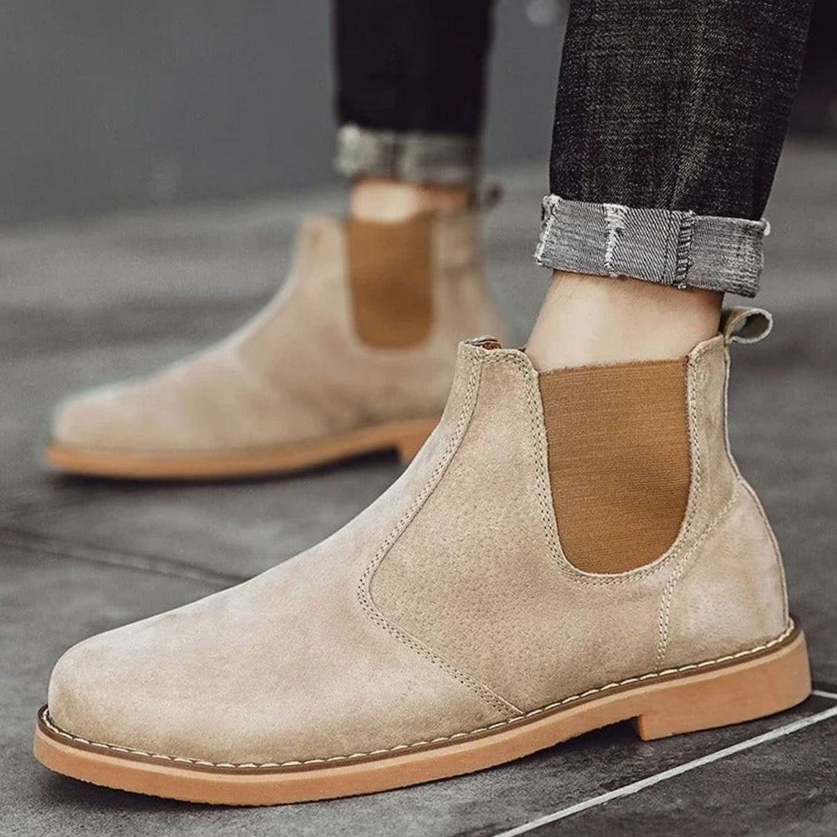 Botines Chelsea de piel sin cordones para hombre con suela de goma