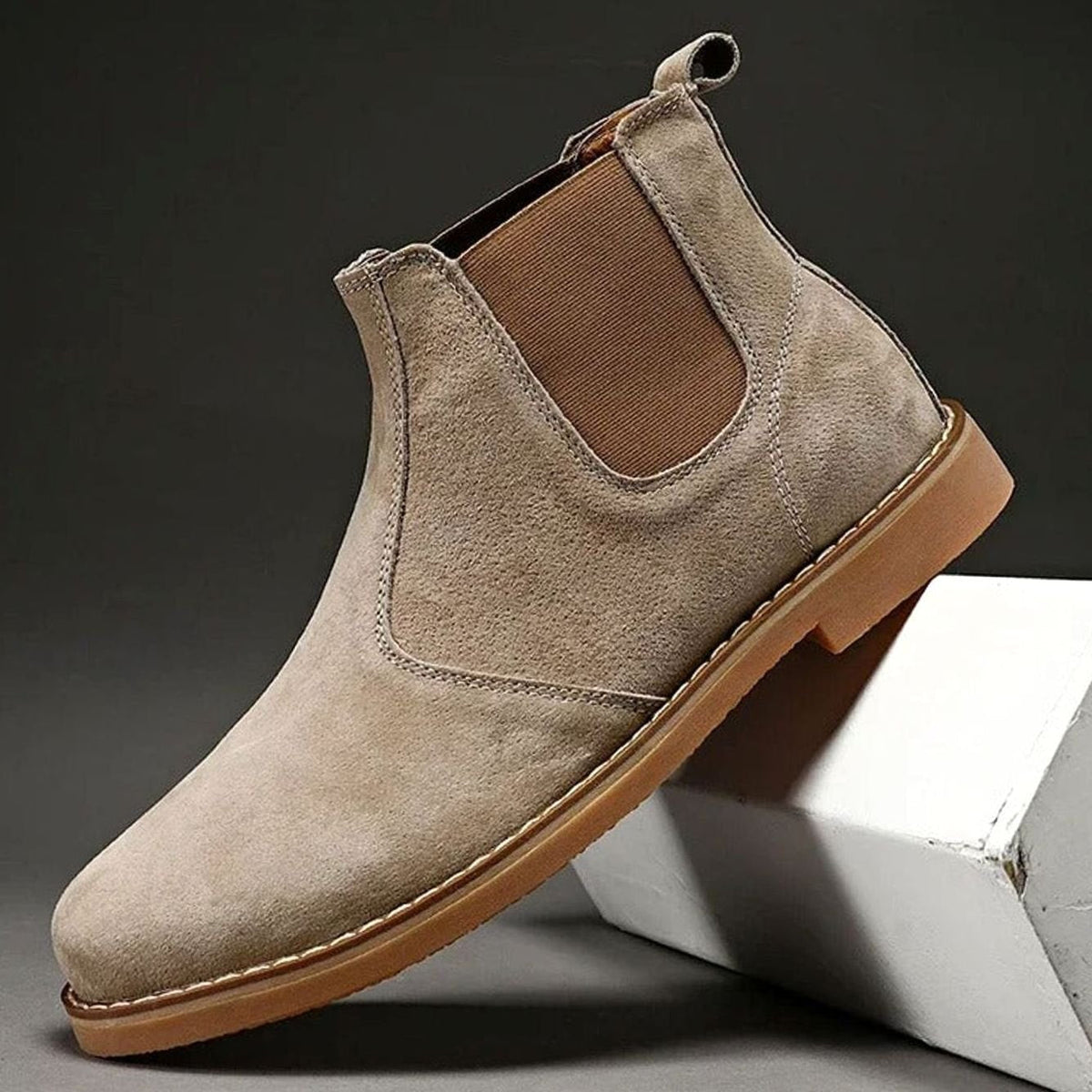 Botines Chelsea de piel sin cordones para hombre con suela de goma