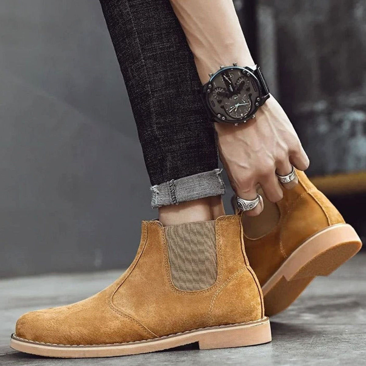 Botines Chelsea de piel sin cordones para hombre con suela de goma
