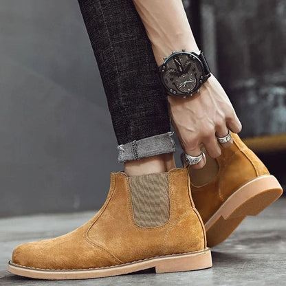 Botines Chelsea de piel sin cordones para hombre con suela de goma