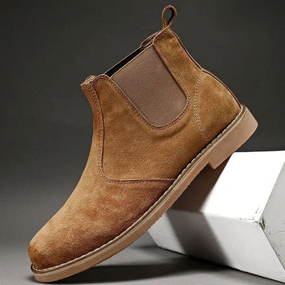 Botines Chelsea de piel sin cordones para hombre con suela de goma