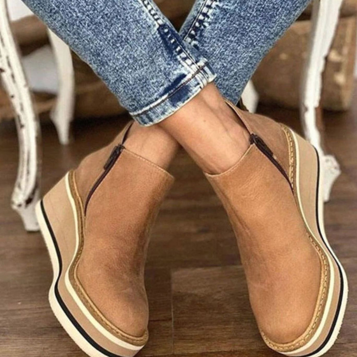 Botines Chelsea sin cordones con cuña y plataforma para mujer