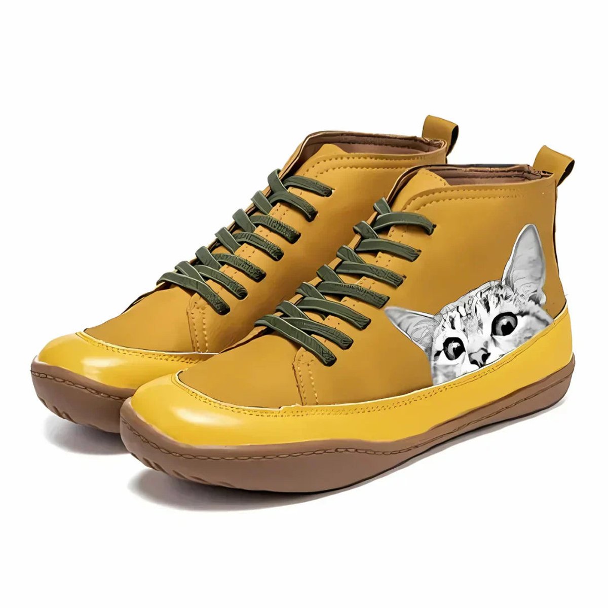 Botines con cordones para mujer con estampado de gato