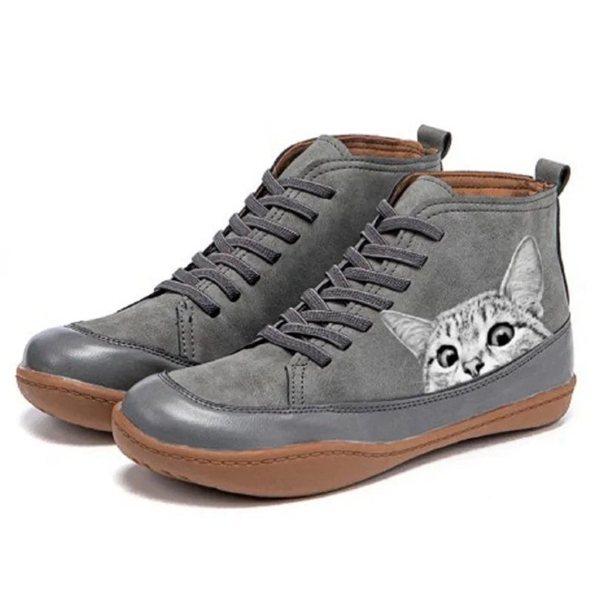 Botines con cordones para mujer con estampado de gato