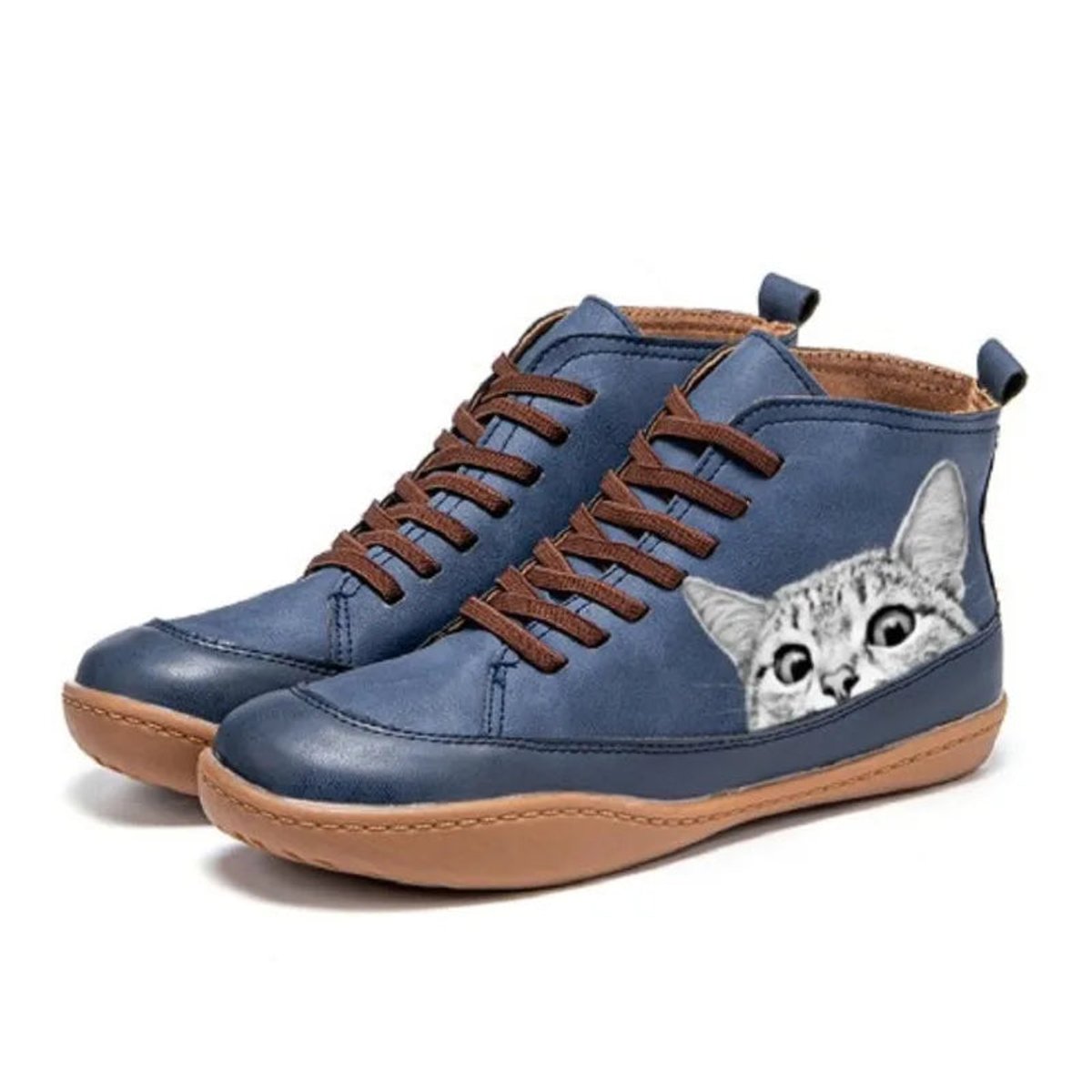 Botines con cordones para mujer con estampado de gato
