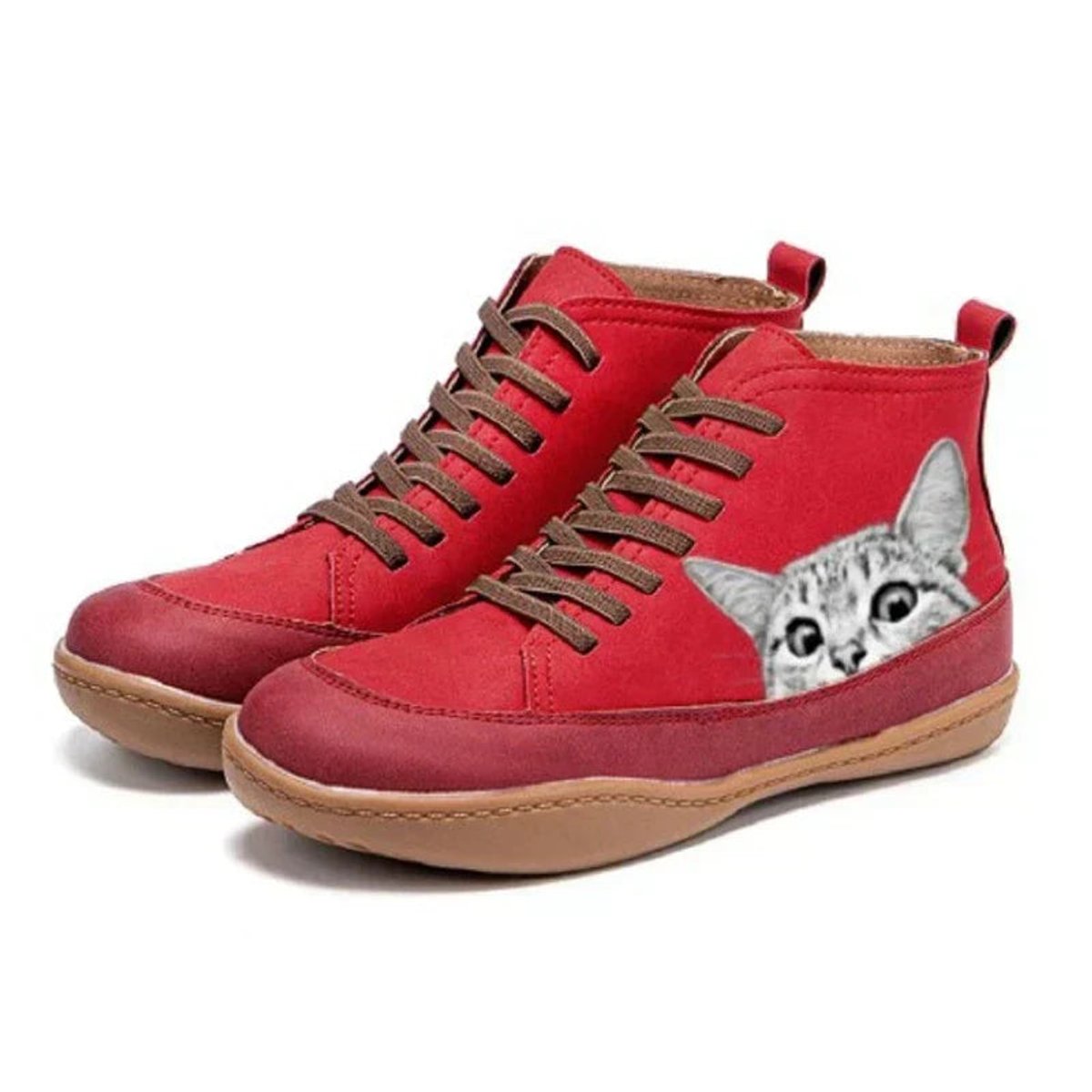 Botines con cordones para mujer con estampado de gato