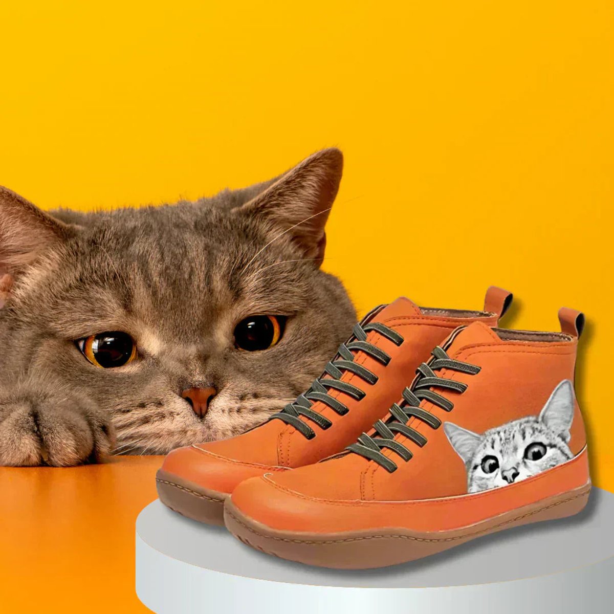 Botines con cordones para mujer con estampado de gato