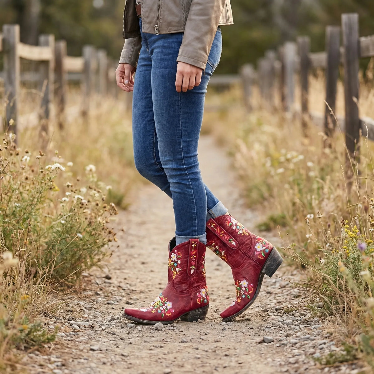 Botines cowboy con bordado floral