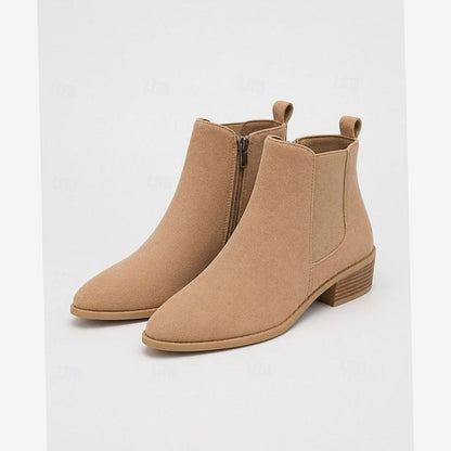 Botines de ante con tacón ancho y punta fina para mujer