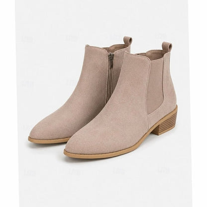 Botines de ante con tacón ancho y punta fina para mujer