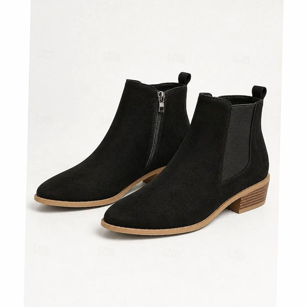 Botines de ante con tacón ancho y punta fina para mujer